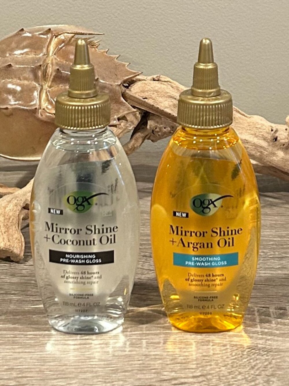 OGX Mirror Shine Hair Oil Set Coconut + Argan Pre-Wash Gloss NEW